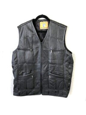 Celio Vest Mens 3XL Black Leather Lambskin Patchwork Faux Fur Lined Moto Rock